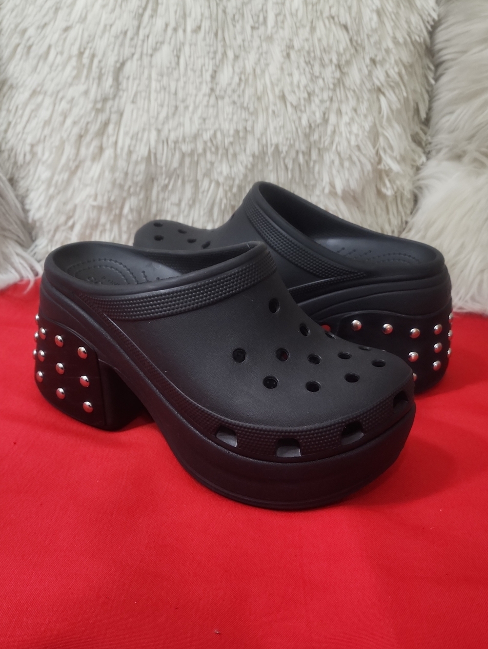 CROCS Siren Black Platform Studded Clog Mules